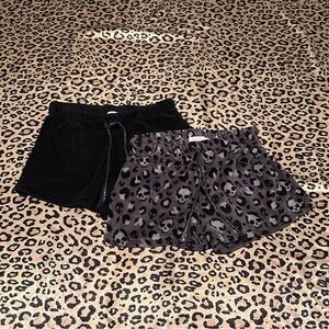 Women's Black and Leopard Print Sleep Shorts